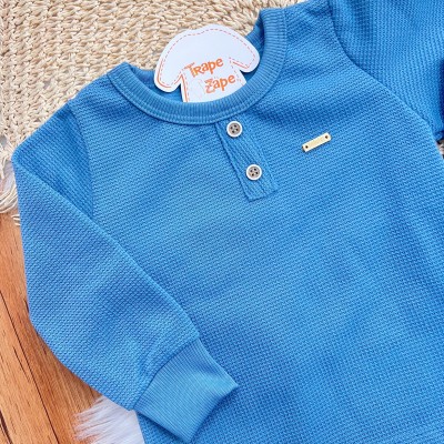 Conj. Blusão Manga Longa com Botão e Calça Newtech - Azul Jeans